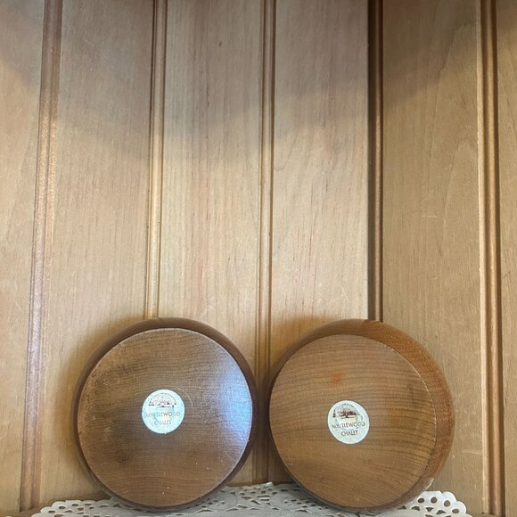 SOLD Myrtle Wood MCM Round Candle Holders Brass Inserts Taper Candleholders - Picture 5 of 5